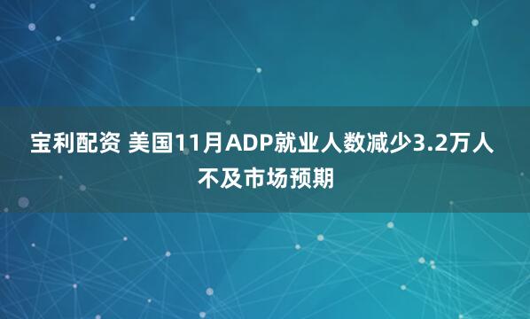 宝利配资 美国11月ADP就业人数减少3.2万人 不及市场预期